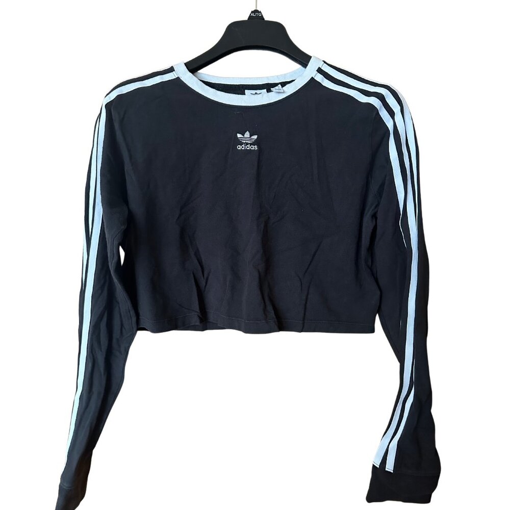 ADIDAS Striped Black Cropped Long Sleeve